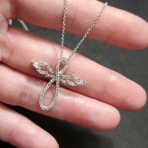 White Gold White sapphire angel pendant necklace 18"